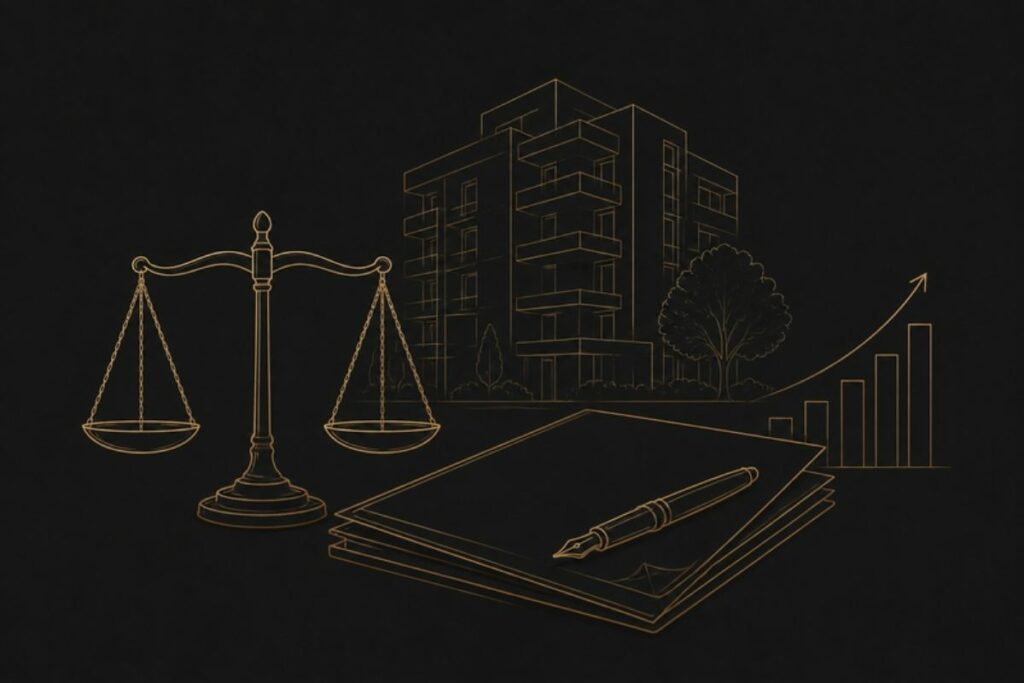 Balance, contrats et graphique, illustration juridique et financier