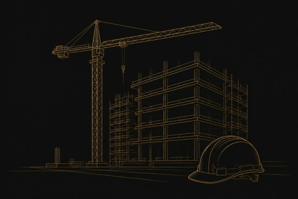 Grue et immeuble en construction, illustration réalisation